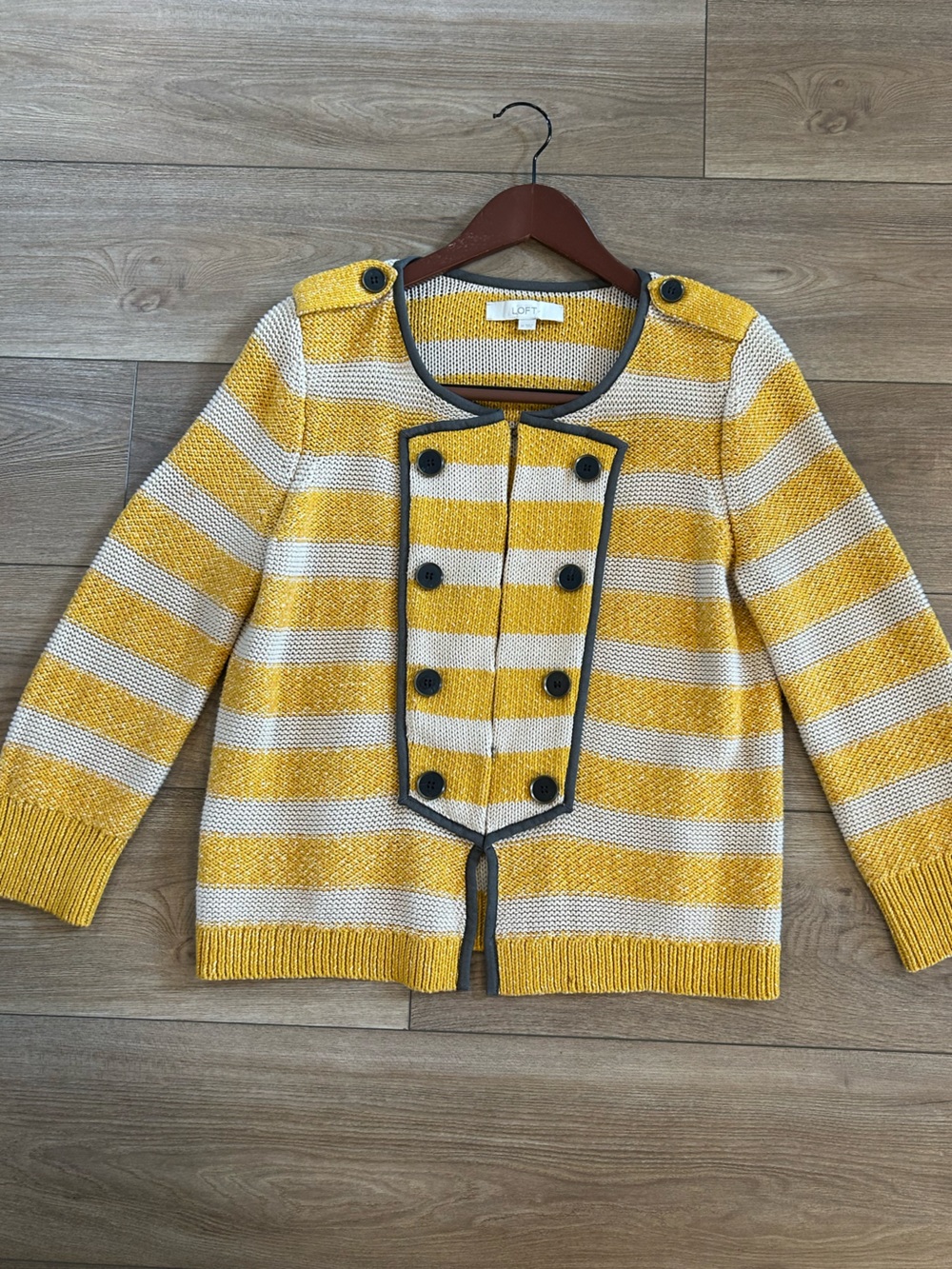 LOFT Striped Sweater Jacket Double Breasted Cotton Cardigan Blazer M